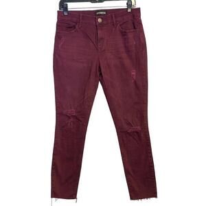 Express Ankle‎ Legging Mid Rise Women's Distressed Stretch Maroon Denim Jeans 6